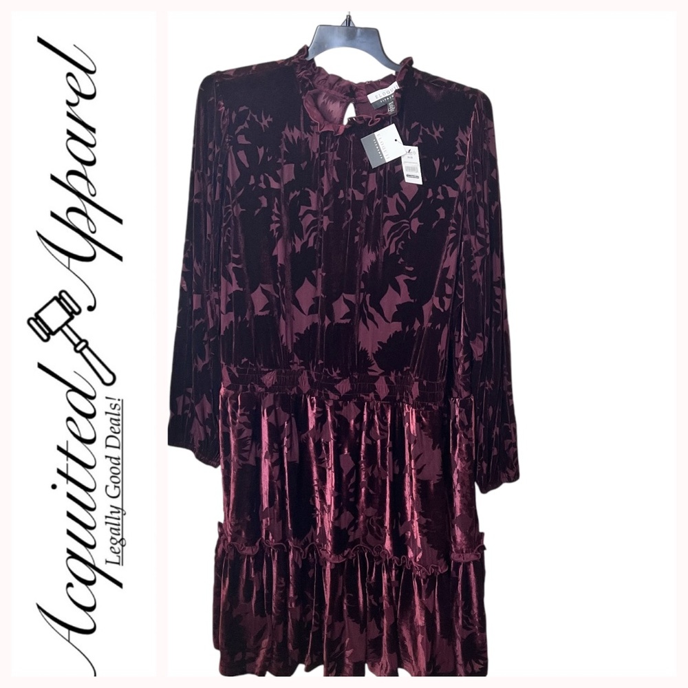Eloquii Elements Red Burgundy Velvet Tiered Ruffle Dress NWT 26/28
